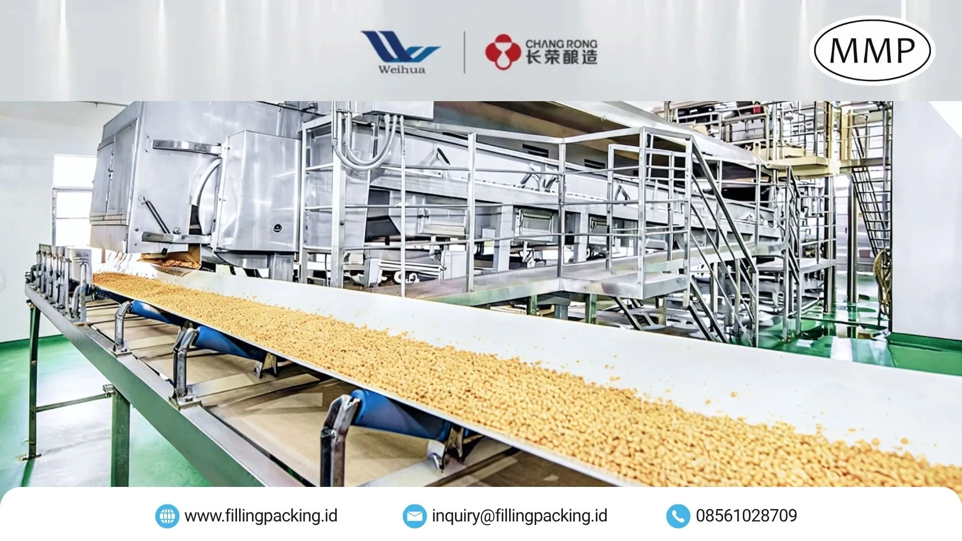 Mesin Changrong Indonesia: Perwakilan Resmi Lini Fermentasi Kecap dan Bumbu Lini fermentasi kecap Changrong dengan konveyor kedelai koji yang diwakili MMP di Indonesia