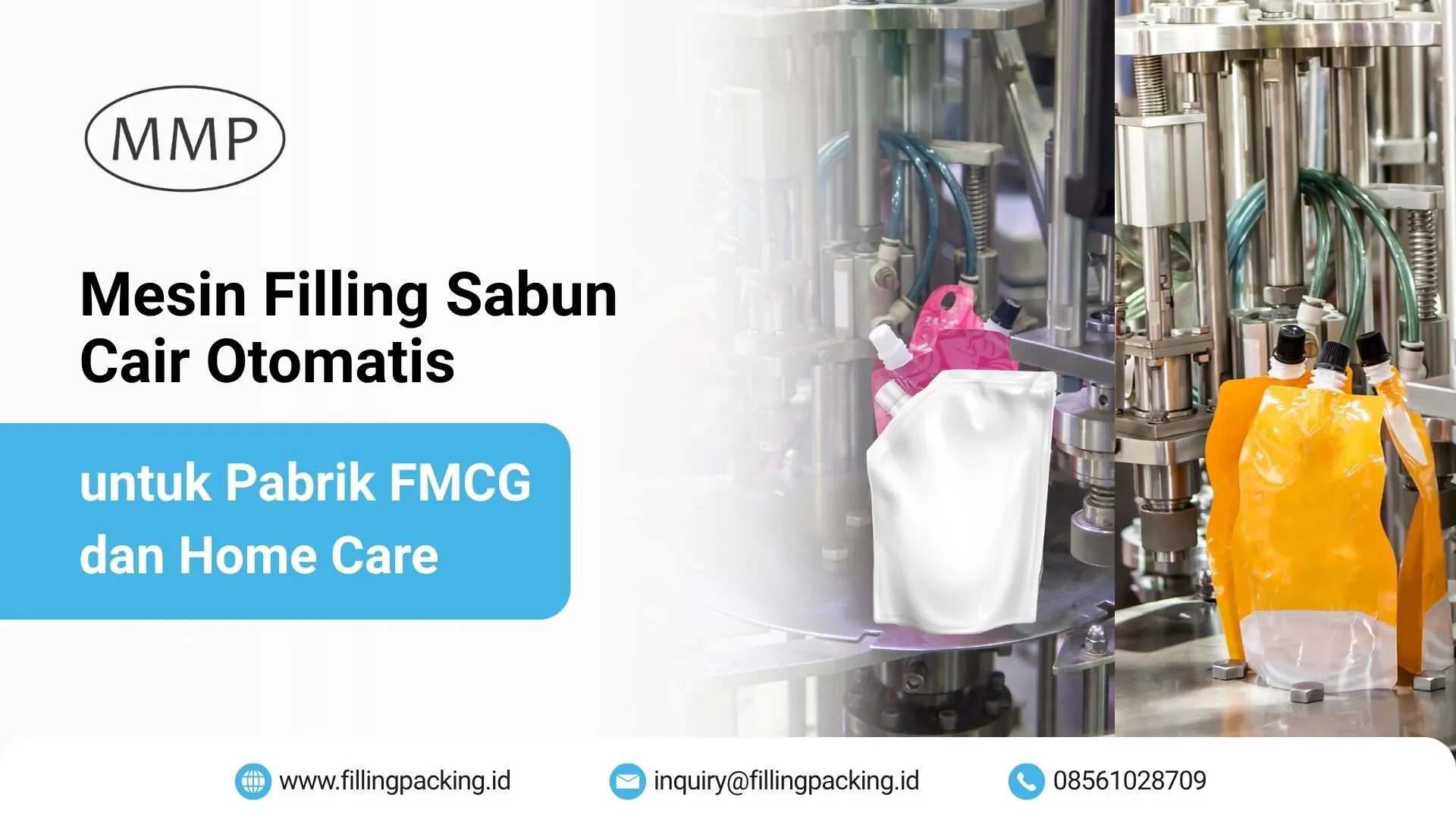 Banner mesin filling sabun cair otomatis untuk pabrik FMCG dan home care