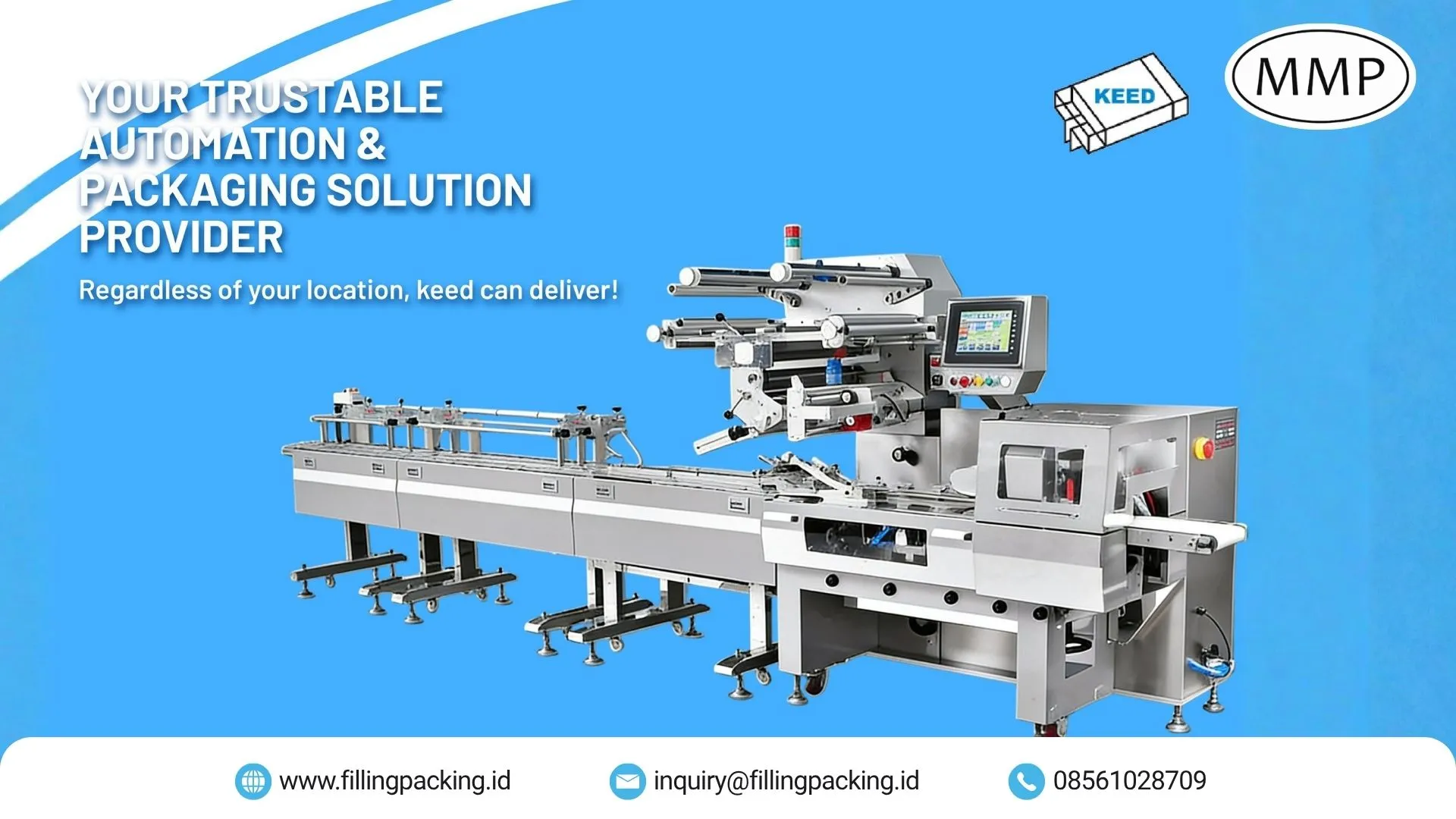 Mesin KEED Indonesia: Supplier Resmi Flow Wrap Servo Taiwan Mesin flow wrap servo KEED Taiwan untuk snack dan bakery yang dipasok MMP di Indonesia