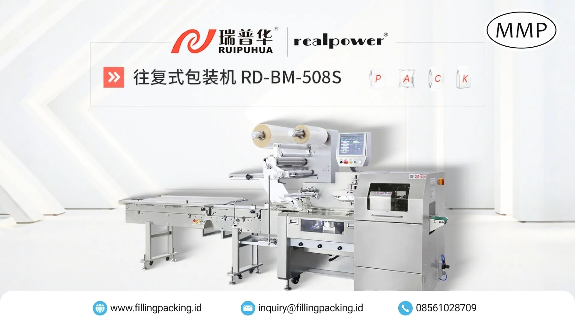 Mesin Ruipuhua Indonesia: Perwakilan Resmi Flow Wrapper dan Robot Otomasi Mesin flow wrapper box-motion dan robot manipulator Ruipuhua yang diwakili MMP di Indonesia