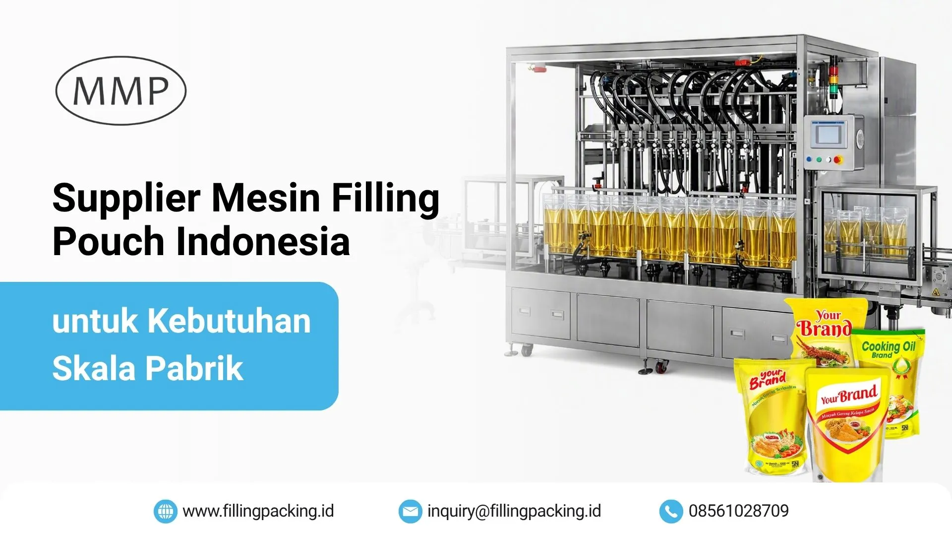 Banner supplier mesin filling pouch Indonesia untuk kebutuhan skala pabrik dari MMP