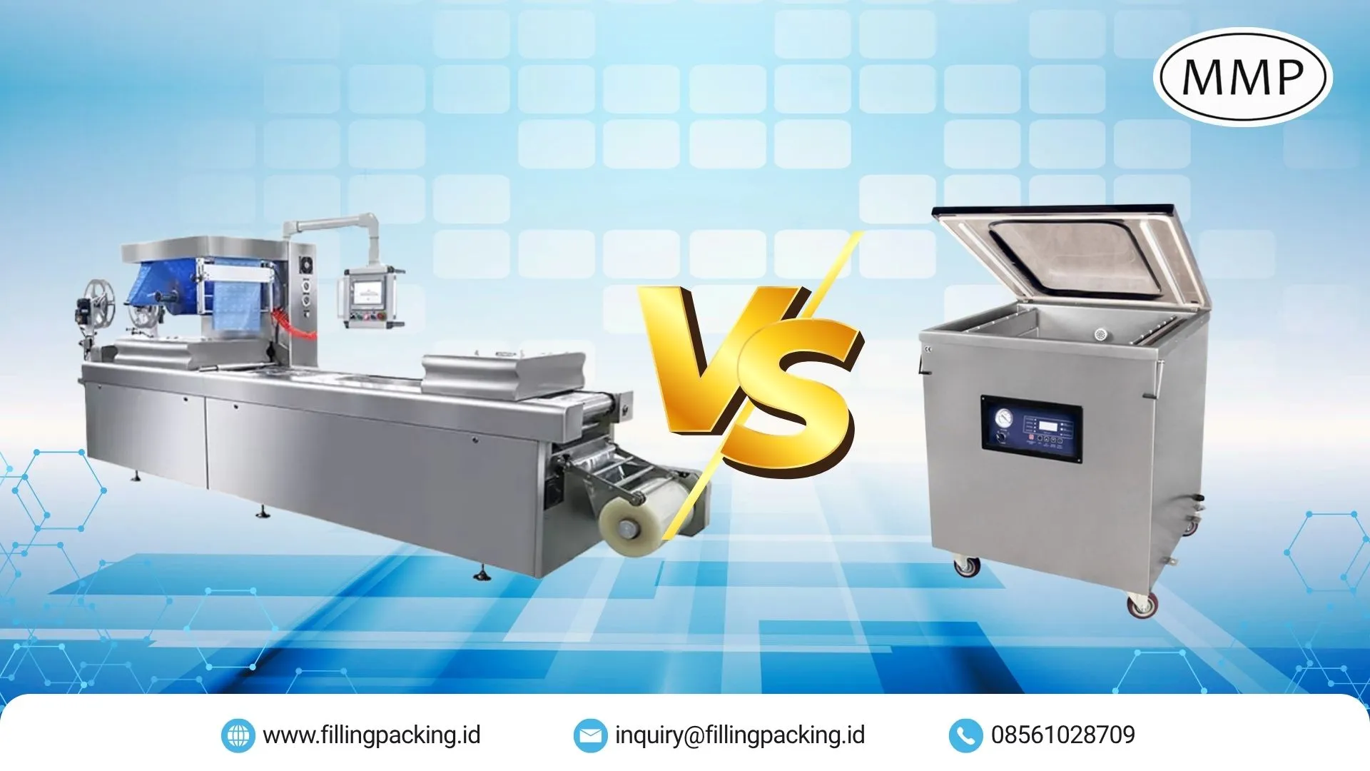 Banner artikel perbandingan mesin thermoforming dan vacuum chamber untuk pabrik daging dan seafood